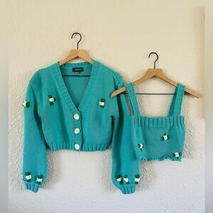 4SIENNA Teal Embroidered Sweater Set